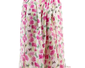 New Poppy Flower and Butterfly Print Long Scarves Floral Neck Scarf Shawl Wrap Cute Gifts for Her