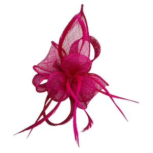 Fuschia fascinator Small Size Mini Poppy Flower and Petals Style hat with Brooch Pin and Clip for weddings Royal Ascot Races Derby