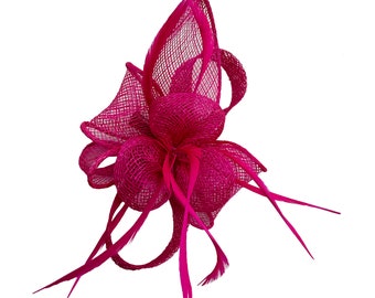 Fuschia fascinator Small Size Mini Poppy Flower and Petals Style hat with Brooch Pin and Clip for weddings Royal Ascot Races Derby