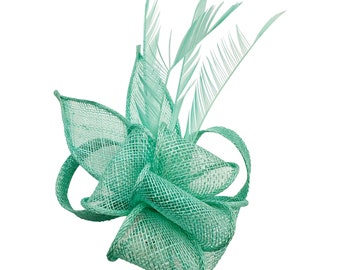 Mint Green fascinator, Small, wedding hat, Brooch Pin and clip, Flower Feathers detailing, for weddings, royal ascot, races, Mini Fascinator