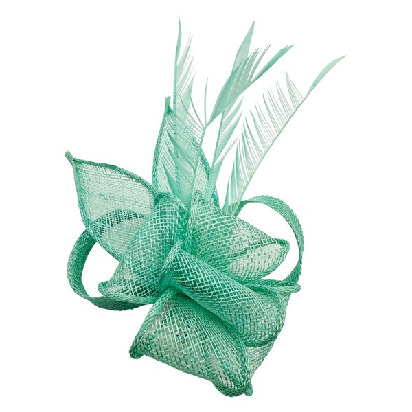 Mint Green fascinator, Small, wedding hat, Brooch Pin and clip, Flower Feathers detailing, for weddings, royal ascot, races, Mini Fascinator