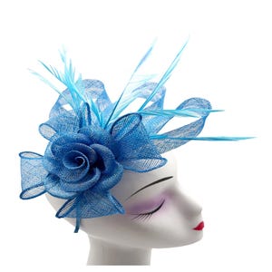 Sky blue fascinator, Small, wedding hat, headband and clip, Flower and Feathers made hatinator, for weddings, royal ascot, races