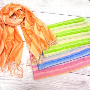 Elegant Scarf Colourful Women Large Long Wrap Soft Lightweight Summer Spring Scarf with Choice of Gift Box - Stripes Pattern with Tassels