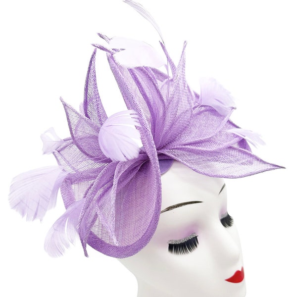 Blush Lilac Purple Fascinator Flower Feather Headband Headpiece Wedding Races Hairband Clip Hat