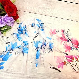 Elegant Luxury Chiffon Scarf for Women Soft Wrap Lightweight Summer Spring Scarf Floral Pattern, Scarves, Gift for Her, Mother’s Day, New