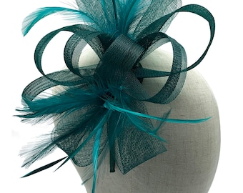 Dark green fascinator with headband and clip bow shape Wedding Hat Hatinator