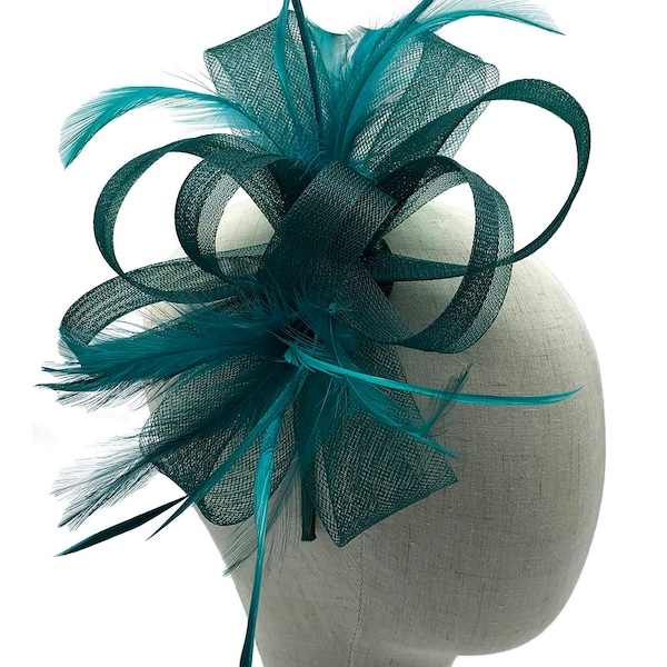 Dark green fascinator with headband and clip bow shape Wedding Hat Hatinator