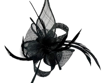 Bibi noir petite taille mini fleur de pavot et chapeau de style pétales avec épingle et clip pour mariages Royal Ascot Races Derby