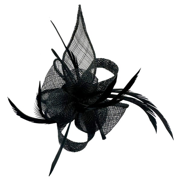 Schwarze Fascinator Kleine Größe Mini Poppy Blume und Blütenblätter Stil Hut mit Brosche Pin und Clip für Hochzeiten Royal Ascot Rassen Derby