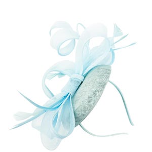 Baby blue Fascinator headband and clip sinamay with feathers Round Shaped Weddings Royal Ascot Derby Pillbox hat