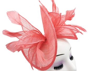 Neue koralle rosa Fascinator Blume Feder Stirnband Kopfschmuck Hochzeit Rennen Haarband Clip Hut Hatinator