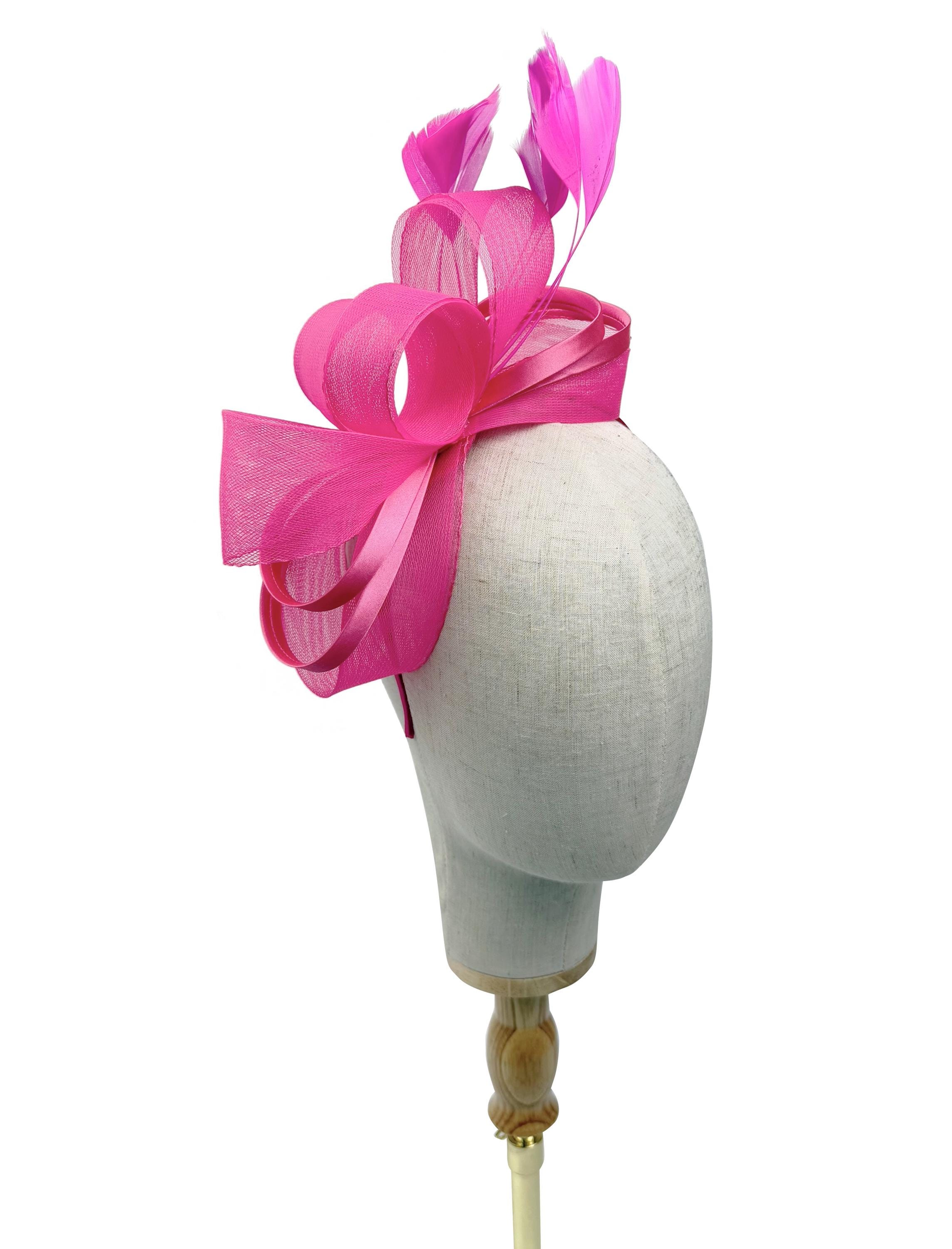 Elegant Sinamay Stripe Fascinator Headband, Pink And Rose, Mesh Bow 1324 Pisces Pink Headband. Hats for Men & Women main image 2