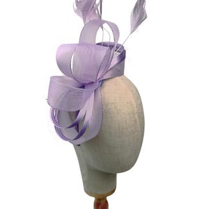 New Lilac Purple fascinator headband and clip mesh bow shape fascinator with feathers for weddings, royal ascot, races, derby, Melbourne cup