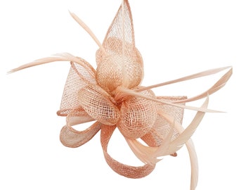 Light pink fascinator Small Size Mini Poppy Flower and Petals Style hat with Brooch Pin and Clip for weddings Royal Ascot Races Derby