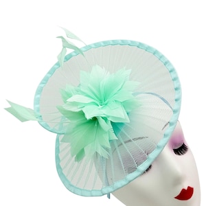Baby blue Fascinator Hatinator Spiral Brim with Band & Clip Weddings Races, Ascot, Kentucky, Derby, Melbourne Cup - New