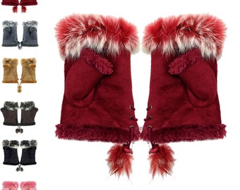 Fingerless Gloves - Winter Gloves - Hands Free Fingers - Gifts - Choice of Gift Box - Soft Fluffy Feel - Fur Trim