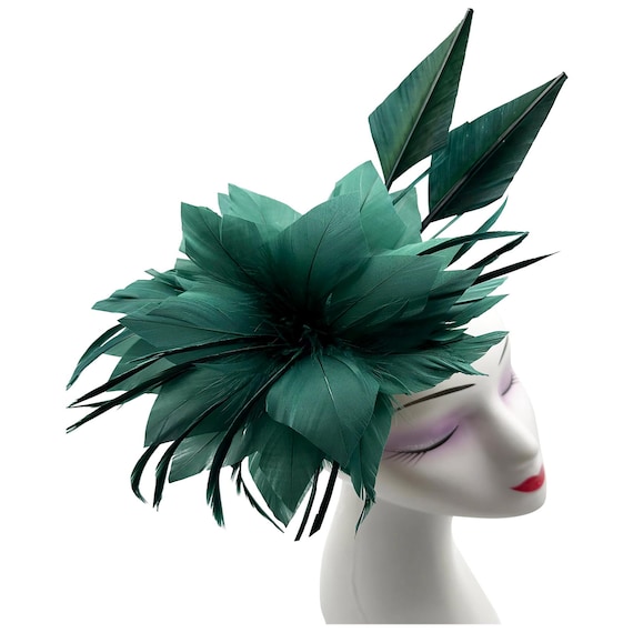 Fascinator Verde Scuro Con Fascia E Clip Con Piume Di Fiori Per Matrimoni, Gare, Cappello Ascot Reale - Italia - Foto 9