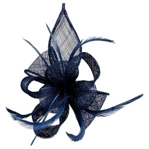 Blumen-Feder-Fascinator Auf Transparentem Kamm – Marineblau Mit Glitzer