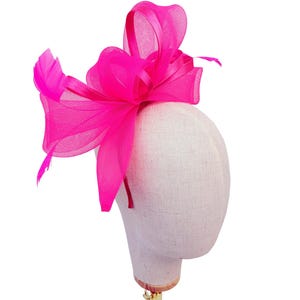 Nuovo fascinator a forma di fiocco in rete con cerchietto e clip rosa ciliegia brillante con cerchietto e clip