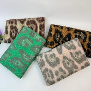 Soft Reversible Leopard Print Fashion Scarf Blanket Wrap Shawl with Tassels Thick Long Four Colours