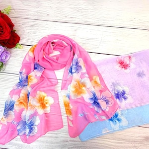 Elegant Luxury Chiffon Scarf for Women Soft Wrap Lightweight Summer Spring Scarf Floral Pattern, Scarves, Gift for Her, Mother’s Day
