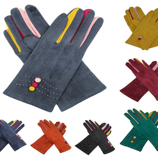 Gants boutonnés pour femmes, gants multicolores pour femmes, gants pour écran tactile, hiver chaud et doux, doublés en polaire, gants thermiques de luxe pour les doigts, taille unique, neuf