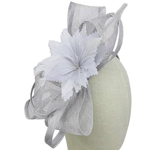 Silver Grey Fascinator: Handmade Sinamay Flower Hatinator With
