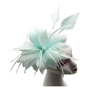 Baby Blue Fascinator with headband and clip with flower feathers for weddings, races, royal ascot hat
