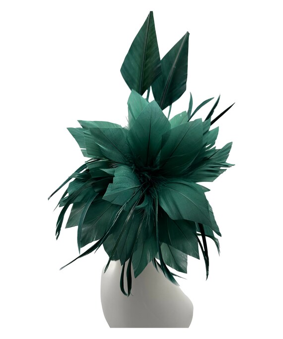 Fascinator Verde Scuro Con Fascia E Clip Con Piume Di Fiori Per Matrimoni, Gare, Cappello Ascot Reale - Italia - Foto 4