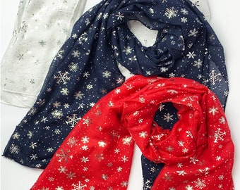 Winter Festive Ladies Women's Metallic Glitter Foil Christmas Scarf Scarves Wrap | UK