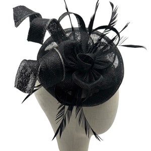 Round black Pillbox Bow Sinamay Headband Fascinator Weddings Ascot Hatinator Races Funeral hat
