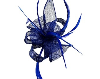 Royal Blue fascinator Small Size Mini Poppy Flower and Petals Style hat with Brooch Pin and Clip for weddings Royal Ascot Races Derby