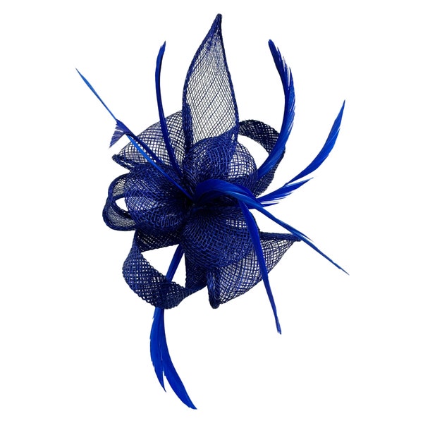 Royal Blue fascinator Small Size Mini Poppy Flower and Petals Style hat with Brooch Pin and Clip for weddings Royal Ascot Races Derby