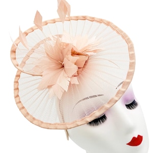 Dusky Pink Fascinator Hatinator Spiral Brim with Band & Clip Weddings Races, Ascot, Kentucky, Derby, Melbourne Cup - New