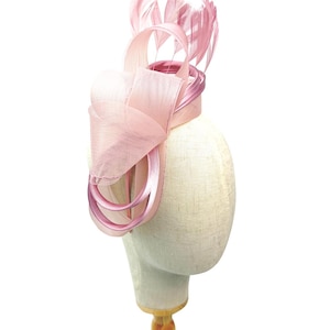New Blush Pink Headband and clip Mesh Bow shape fascinator with Loops & Feathers Detail