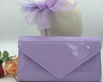 Lilac Purple Fascinator Wedding Hat and Evening Clutch Bag Set - Weddings Royal Ascot Derby Races Kentucky Melbourne Cup