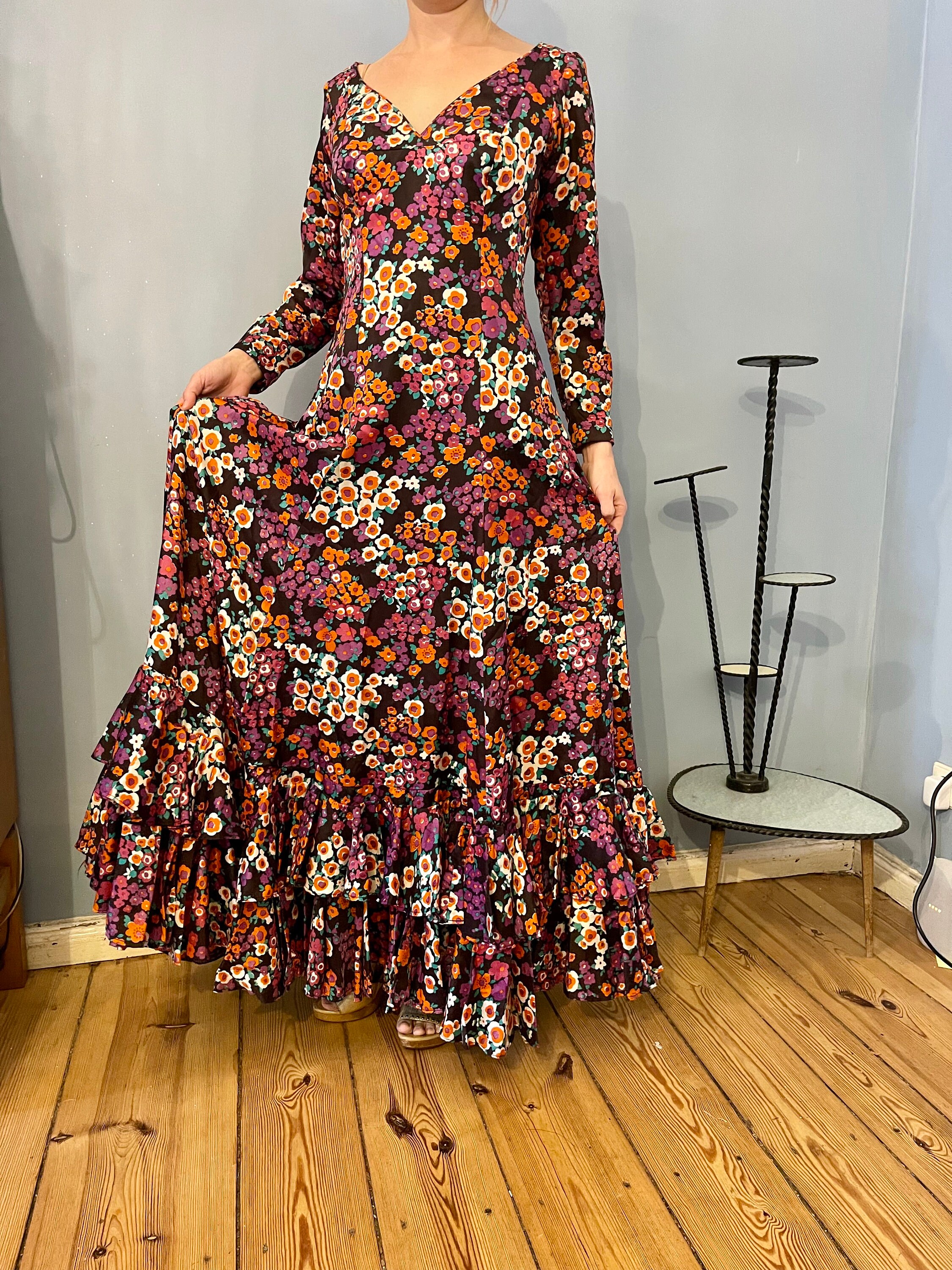 Hippie Flower Power Lover Festival Party Pool Cocktail Long Dress With Flowers From 1960 s Size S M Etsy UK