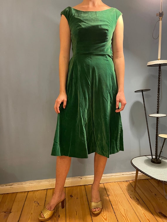 green velvet wiggle dress 60s Vintage Green Velvet Wiggle Dress with Beaded Bodice