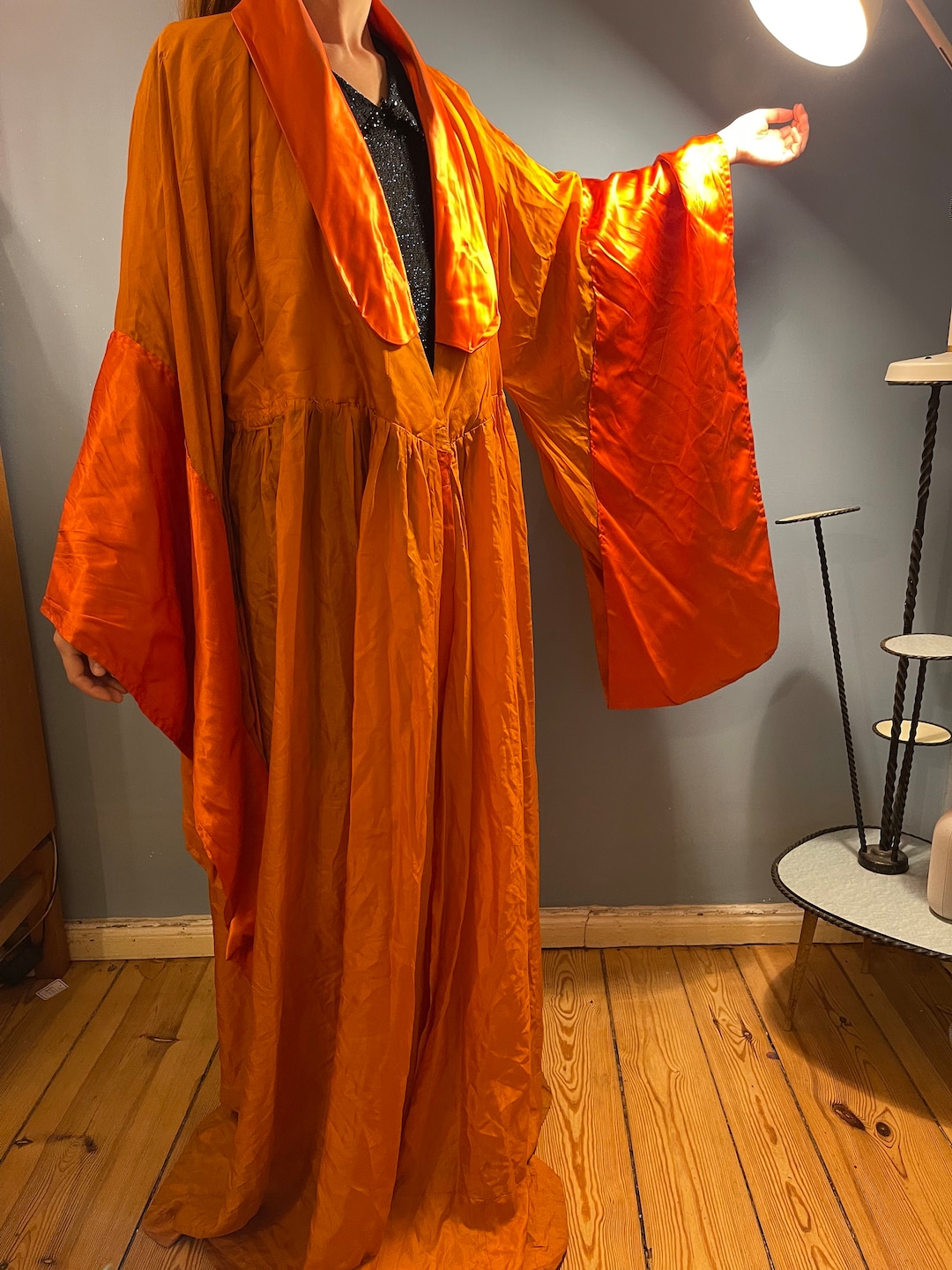 Satin Open Front Kimono (Orange) Extended Sizes main image 1