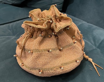 drawstring bag 1940&#39;s true vintage beige
