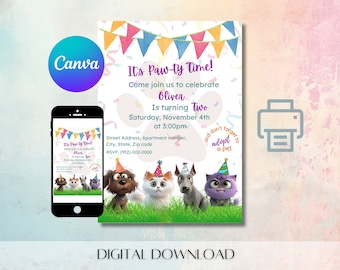 Custom dog birthday invitation, adopt a pet party, puppy party invitation, birthday pawty invitation, lets pawty, adoption celebration
