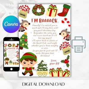 Carta de llegada de elfo, carta de regreso de elfo, elfo en el, nota de elfo de regreso, carta de elfo de Navidad para niños, elfo bienvenido de nuevo, hola de tu hijo elfo