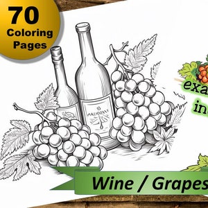 70 wine / grapes coloring pages, coloring book, coloring pages, Collection 51, for children and adults, coloring book, relaxation