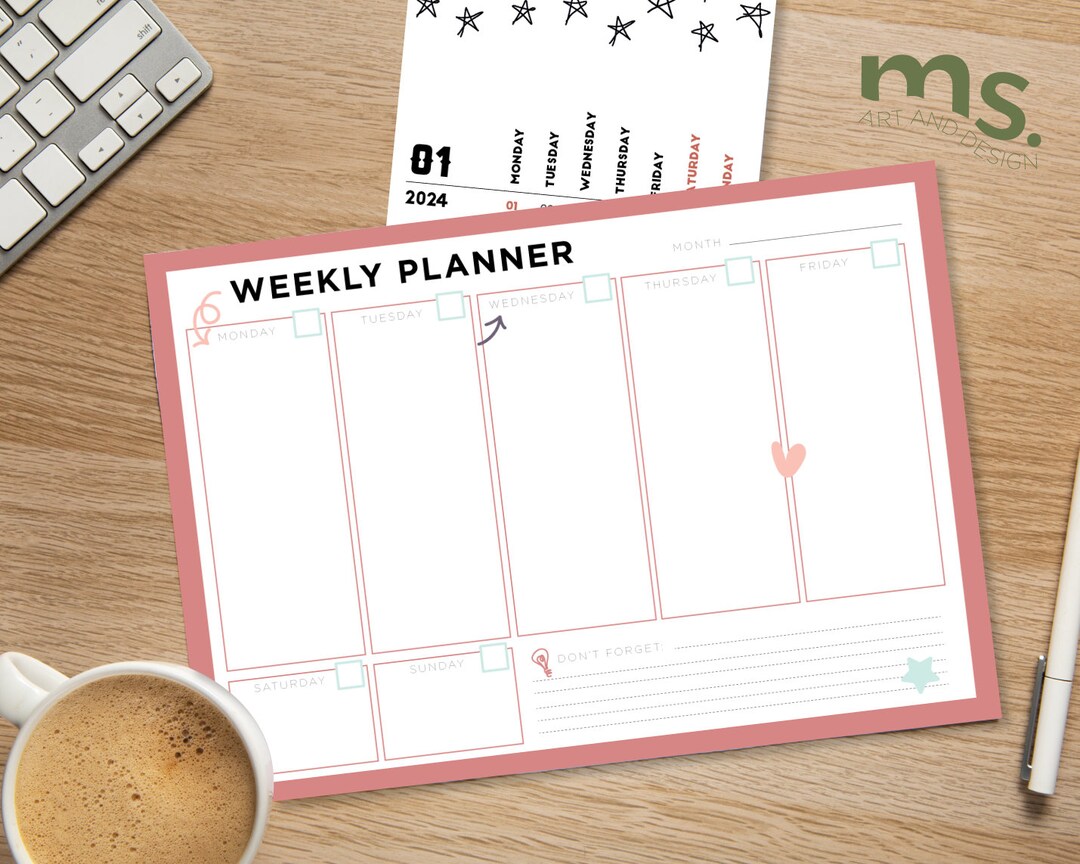 Weekly Planner A4 | Home Office | to Do List | Digital DOWNLOAD | Desk ...