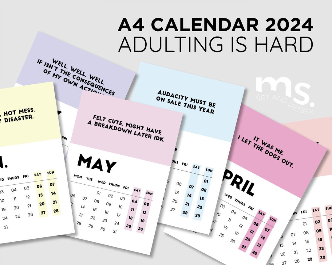 2025 Calendar Adulting is Hard Ready to Print A4 Etsy