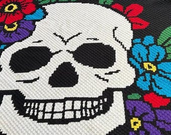 Skull Flower Graphgan Crochet Blanket Pattern - Queen and King Size - Pixel Art - PDF Download