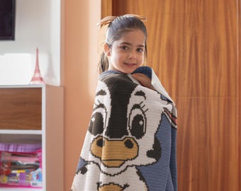 Baby Cow Crochet Graphgan Pattern - Throw Blanket Size - Pixel Art Farm Afghan - PDF Download