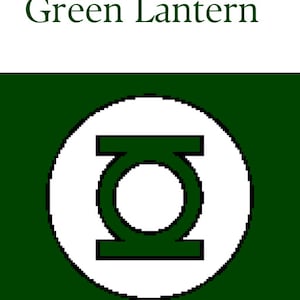 Op de afbeelding: Green Lantern haakpatroon, hoek-tot-hoek haakpatroon, met het Green Lantern symbool in een witte cirkel op een groene achtergrond. Door Natasha Hardy.