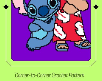 Whimsical Lilo and Stitch Crochet Blanket Pattern, Colorful C2C Graph Tutorial for Cozy Home Decor