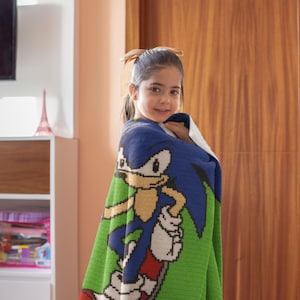 Blue Hedgehog Crochet Blanket Pattern, Handmade Graphgan, Instant PDF Download, Gamer Gift